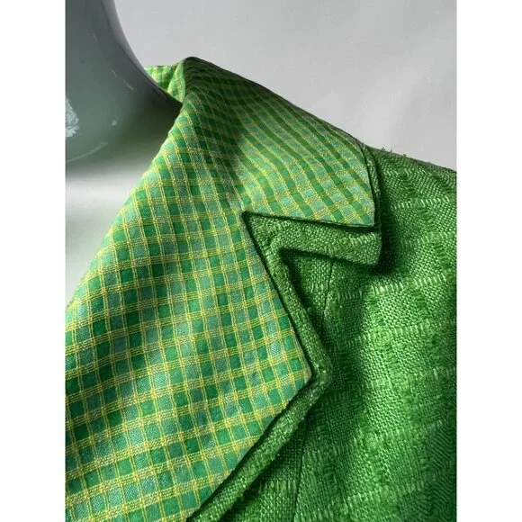 Vintage George Simonton Green Womens Suit Set Size 14 100% Silk With Acetate Lin